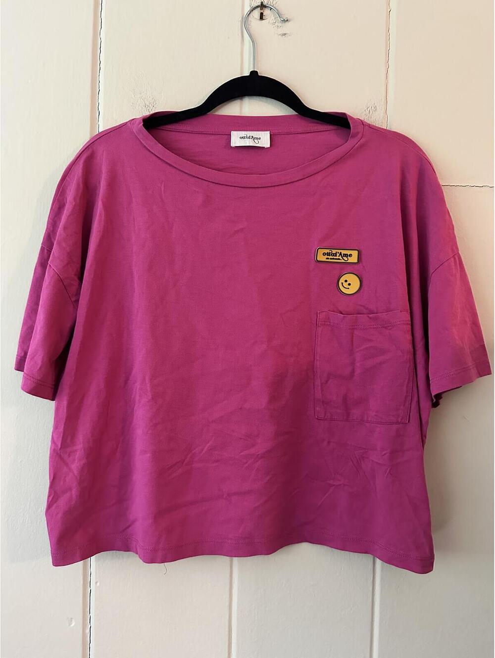 Ottod’ame Retro 90s Pink w/ Smiley Face Logo Crop Tee 100% Cotton Size 10 XL